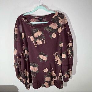 Torrid oversized 1x Burgundy Floral long Sleeve Boho Cottagecore Top